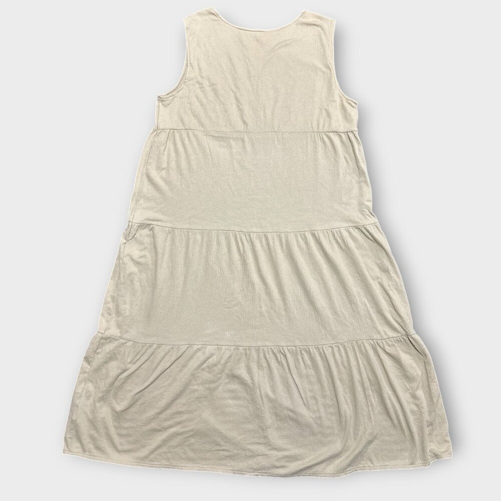 Vtg Womens L (12/14) Tiered Maxi Dress Embroidery Sleeveless Prairie Cottagecore - Picture 3 of 8